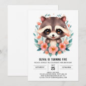 Pastel Bloemen Wasbeer Meisje Verjaardag Kaart (Voorkant / Achterkant)