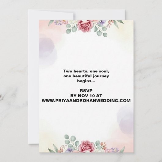 Pastel Bloemen Waterverf bruiloft Uitnodigen Kaart (Achterkant)