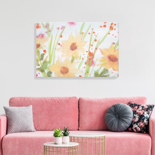 Pastel Bloemen Waterverf Canvas Afdruk (Insitu (Woonkamer))