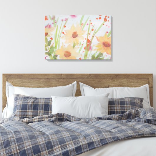 Pastel Bloemen Waterverf Canvas Afdruk (Insitu (Slaapkamer))