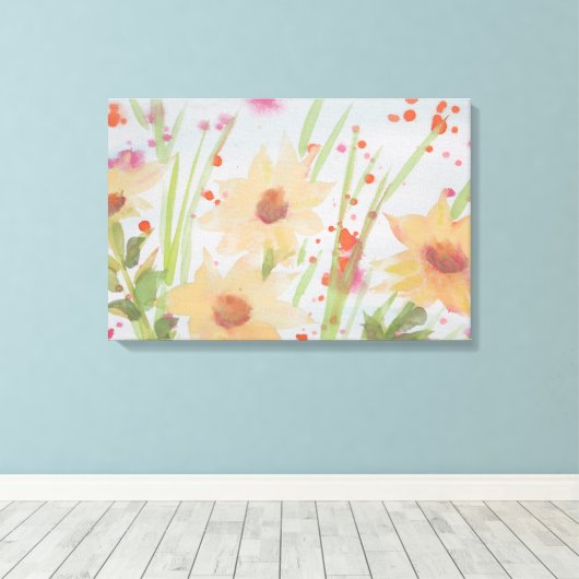 Pastel Bloemen Waterverf Canvas Afdruk (Insitu (Houten vloer))