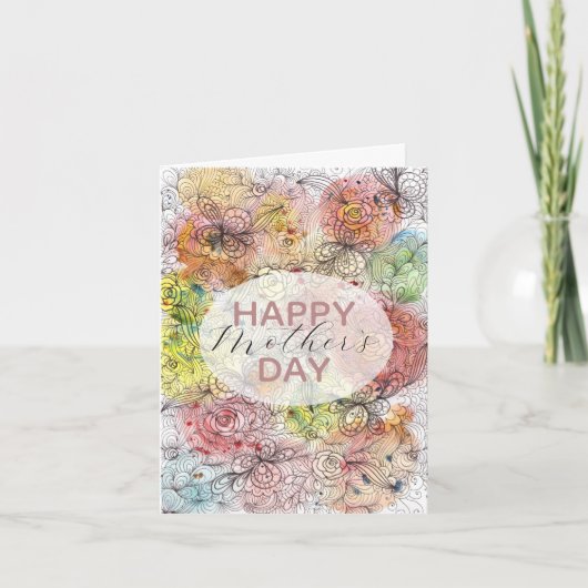 Pastel Bloemen Waterverf en Ink Art Moederdag Kaart (Voorkant)