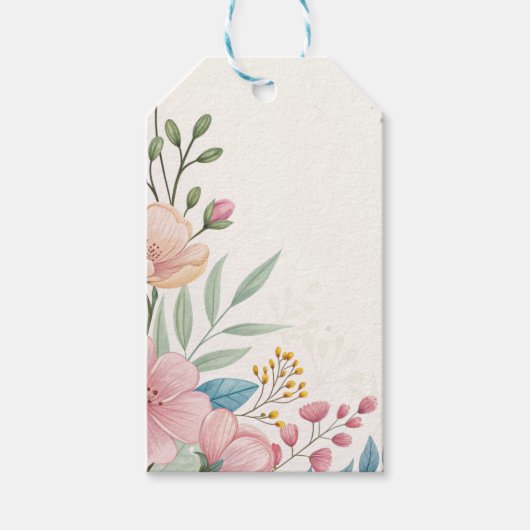Pastel Bloemen Waterverf Gift Label met Elegant Le Cadeaulabel (Voorkant)