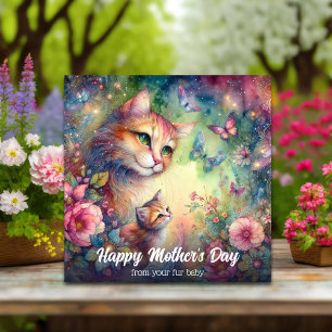 Pastel Bloemen Waterverf Kat Kitten Moederdag Kaart