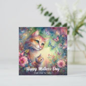 Pastel Bloemen Waterverf Kat Kitten Moederdag Kaart (Staand voorkant)