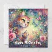 Pastel Bloemen Waterverf Kat Kitten Moederdag Kaart (Voorkant)