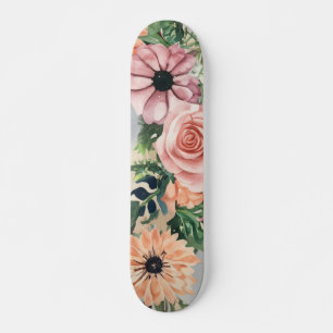 Pastel Bloemen Waterverf Krans Roze Roos Persoonlijk Skateboard