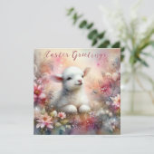 Pastel Bloemen Waterverf Lam Pasen Feestdagenkaart (Staand voorkant)