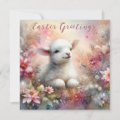 Pastel Bloemen Waterverf Lam Pasen Feestdagenkaart (Voorkant)
