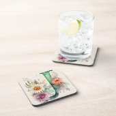 Pastel Bloemen Waterverf Monogram Bloemen Daisy Bier Onderzetter (Rechterzijde)