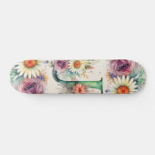 Pastel Bloemen Waterverf Monogram J Bloemen Daisy Persoonlijk Skateboard (Horizontaal)