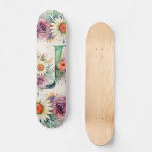 Pastel Bloemen Waterverf Monogram J Bloemen Daisy Persoonlijk Skateboard (Voorkant)