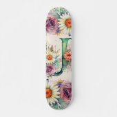 Pastel Bloemen Waterverf Monogram J Bloemen Daisy Persoonlijk Skateboard (Voorkant)
