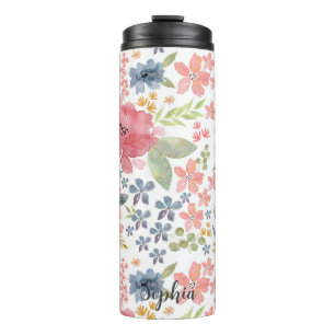 Pastel Bloemen Waterverf Thermische Tumbler - Stij Thermosbeker