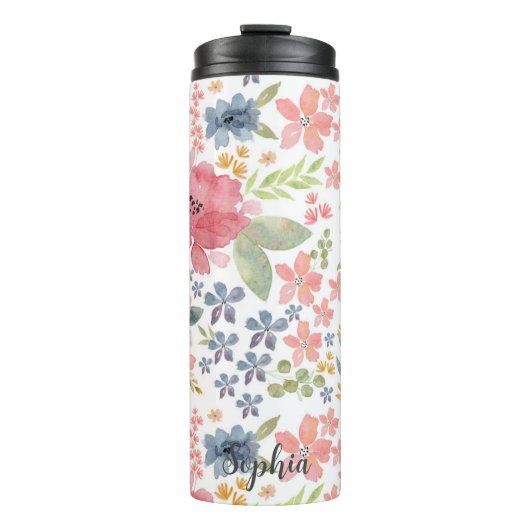 Pastel Bloemen Waterverf Thermische Tumbler - Stij Thermosbeker (Voorkant)