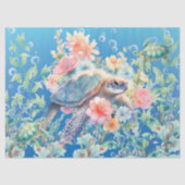 Pastel Bloemen Waterverf Zee Schildpadden Decoupag Tissuepapier (Voorkant)