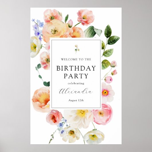  Pastel Bloemen Welkom Verjaardag Poster (Voorkant)
