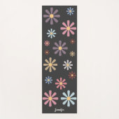 Pastel Bloemen Zwart Yogamat (Voorkant)
