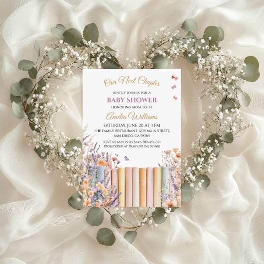 Pastel Bloemenboek Thema Baby shower Kaart