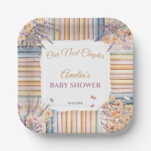 Pastel Bloemenboek Thema Baby shower Papieren Bordje (Voorkant)