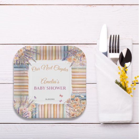 Pastel Bloemenboek Thema Baby shower Papieren Bordje