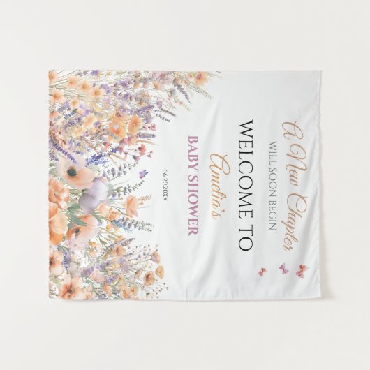 Pastel Bloemenboek Thema Baby shower Welkom Wandkleed (Voorkant (horizontaal))