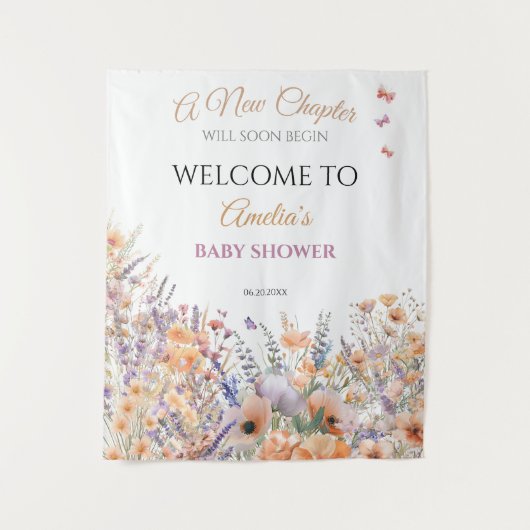 Pastel Bloemenboek Thema Baby shower Welkom Wandkleed (Voorkant)