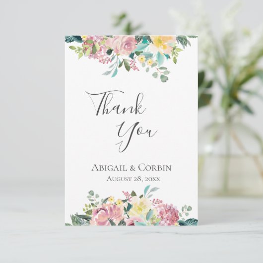 Pastel bloemenboeket bedankkaart (Staand voorkant)