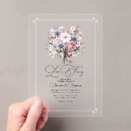 Pastel Bloemenboeket Romantische Liefde Elopement Acryl Uitnodigingen