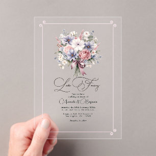 Pastel Bloemenboeket Romantische Liefde Elopement  Acryl Uitnodigingen
