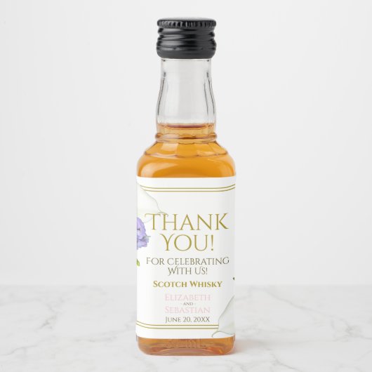 Pastel bloemenbruiloft dank u mini likeurfles etiket (Voorkant)