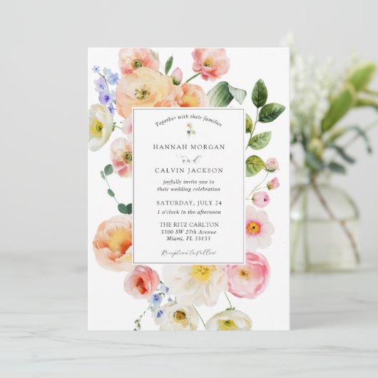 pastel bloemenbruiloft kaart (Staand voorkant)