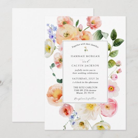 pastel bloemenbruiloft kaart (Voorkant / Achterkant)