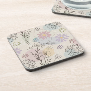 Pastel Bloemencollage – Chic Bloemmotief Geometris Bier Onderzetter
