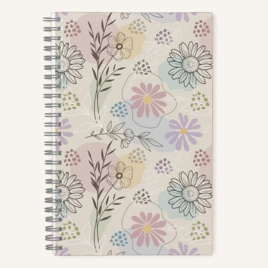 Pastel Bloemencollage – Chic Bloemmotief Geometris Notitieboek (Voorkant)