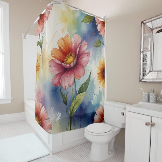 Pastel Bloemend gordijnset voor de douche Douchegordijn (In situ)