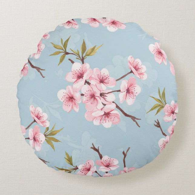 Pastel Bloemendeken Rond Kussen (Voorkant)