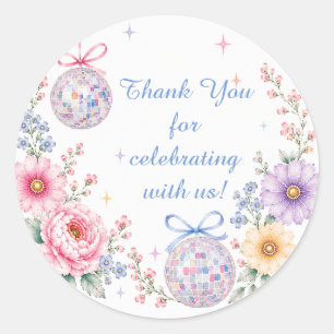 Pastel Bloemendisco Tuin Bruiloftsborrel Ronde Sticker