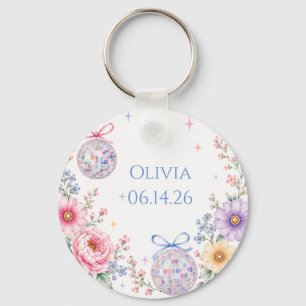 Pastel Bloemendisco Tuin Bruiloftsborrel Sleutelhanger