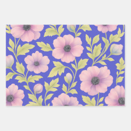 Pastel Bloemengiftverpakkingsset | 3 Ontwerpen Inpakpapier Vel
