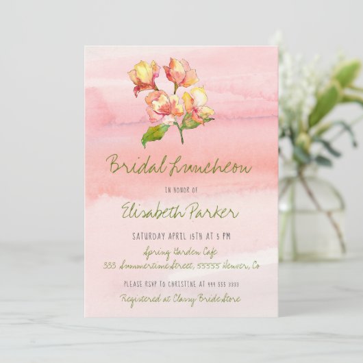 Pastel bloemenhand geschilderd chique bruids lunch kaart (Staand voorkant)