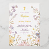 Pastel Bloemenkader Doop Folie Uitnodiging (Voorkant)