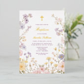 Pastel Bloemenkader Doop Folie Uitnodiging (Staand Voorkant)