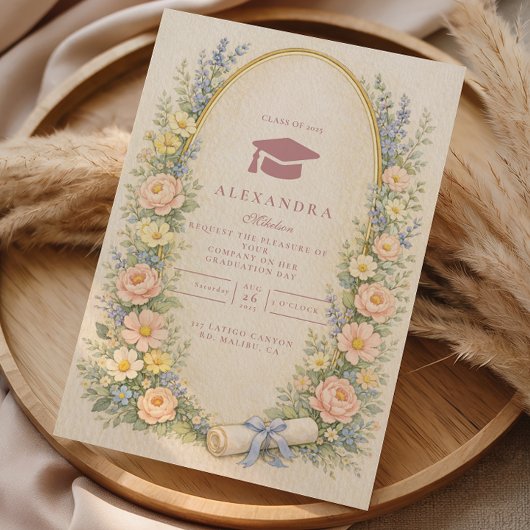 Pastel Bloemenkrans Afstudeerfeest Kaart