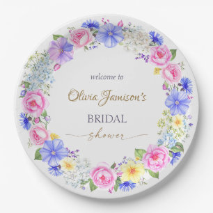 Pastel Bloemenkrans Bruiloftsfeest Collectie Papieren Bordje