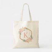 Pastel Bloemenkrans met Initiële Bruidsmeisje Tote Bag (Achterkant)
