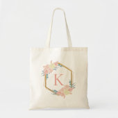 Pastel Bloemenkrans met Initiële Bruidsmeisje Tote Bag (Voorkant)