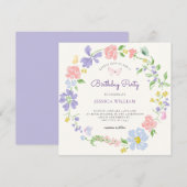 Pastel bloemenkrans met vlinders verjaardag kaart (Voorkant / Achterkant)