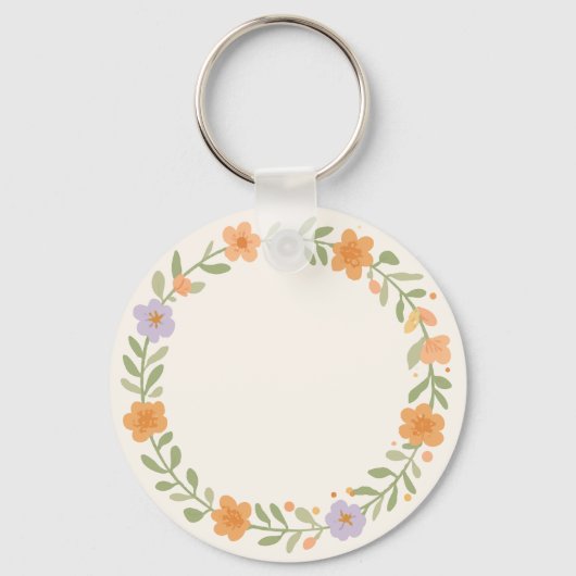 Pastel Bloemenkrans Ornament Sleutelhanger Ontwerp (Voorkant)