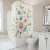 Pastel Bloemenkunst Waterkleuren Douchegordijn (In situ)